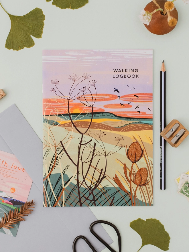 Walking logbook sunset stroll cover hiking journal outdoor nature gift. walking logbook, walking journal, hiking logbook, hiking journal, walk tracker, walking notebook, hiking notebook, rambling journal, countryside gift, outdoor gift, gift for walkers, dog walking journal, nature lover gift