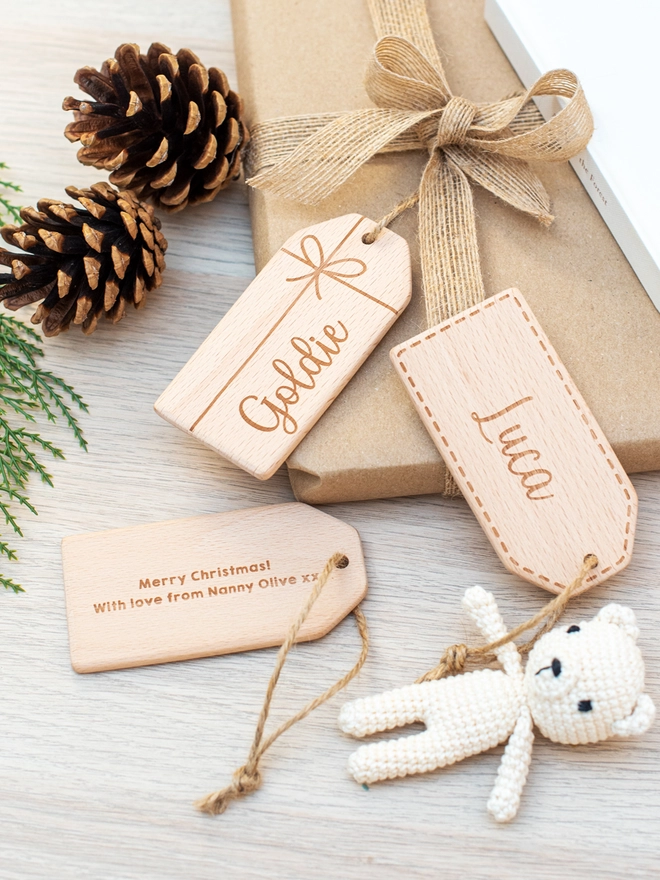 Wooden gift tags for Christmas presents