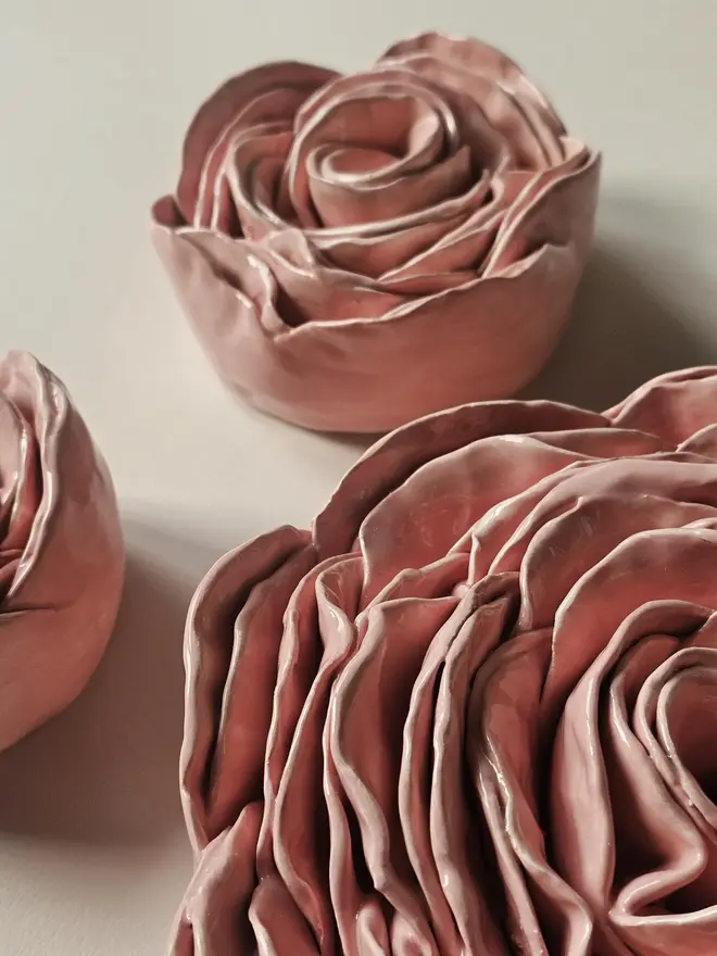 peach ceramic rose flower pottery wall decor 3d sculpture floral art 