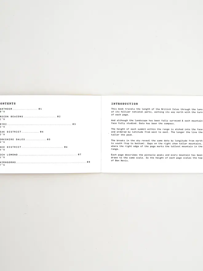 Mountain Book, positioned open on a table