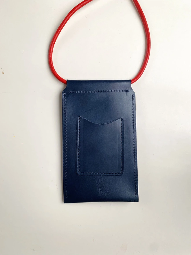 Leather phone bag with colourful strap