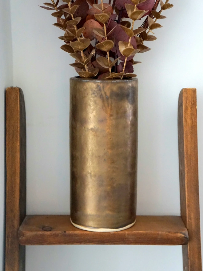 christmas vase, large gold vase, metallic vase, gold ceramic vase, bronze ceramic vase, statement vase, Christmas homeware, christmas accessories, gold christmas decor, Jenny Hopps Pottery