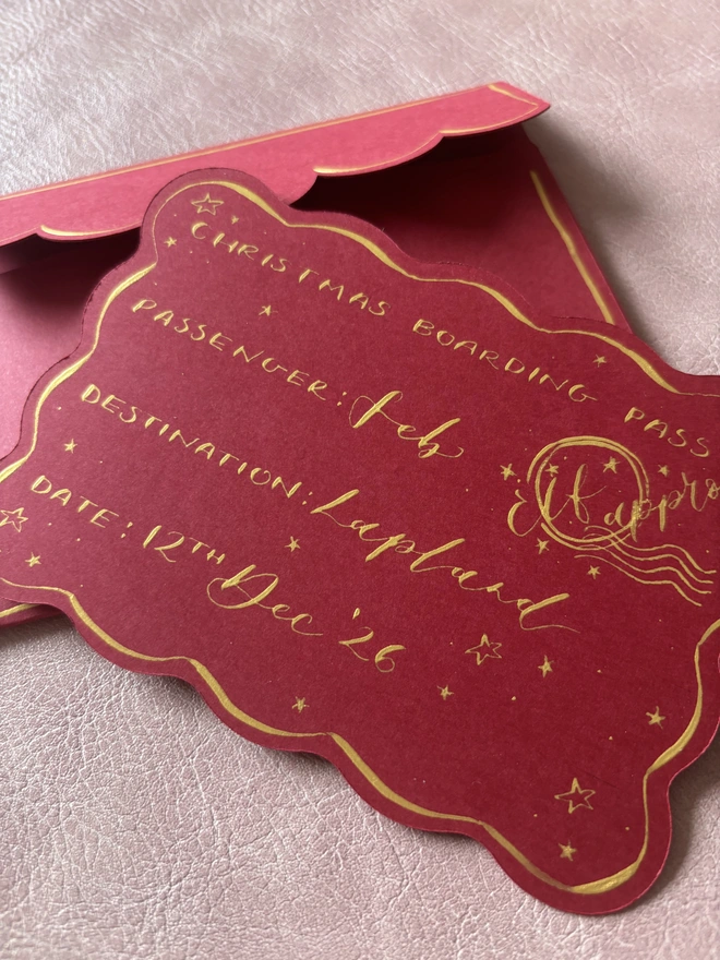 Dark Red and Gold Calligraphy Lapland Travel Voucher