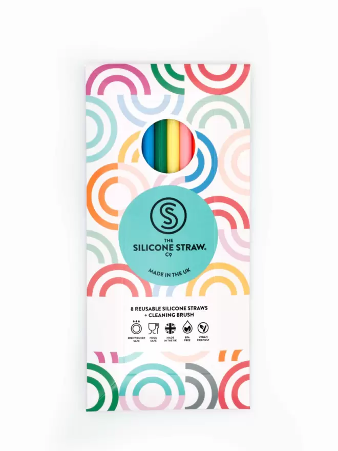 Silicone Straws in colourful packaging