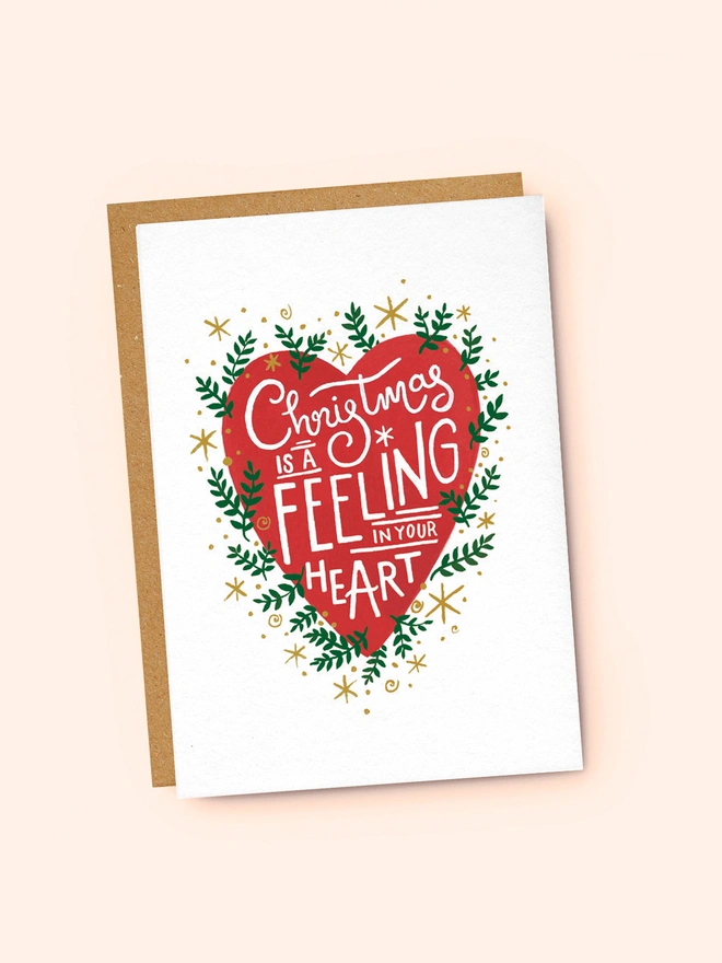 christmas illustrated red heart card