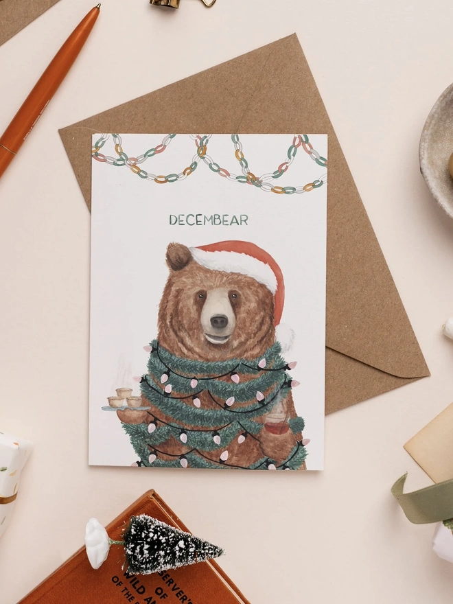 christmas brown bear card