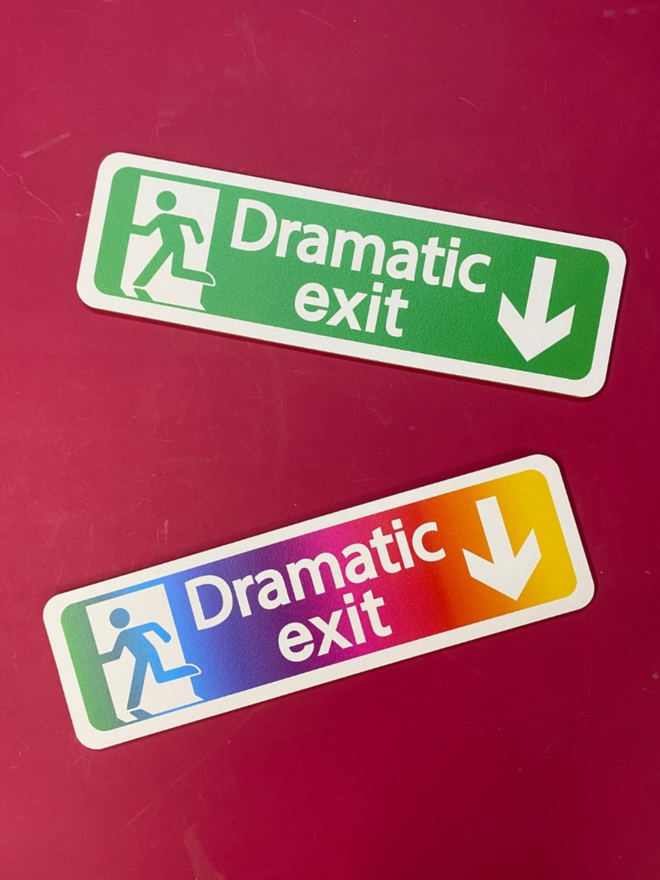 Dramatic Exit signs in Rainbow & Green 