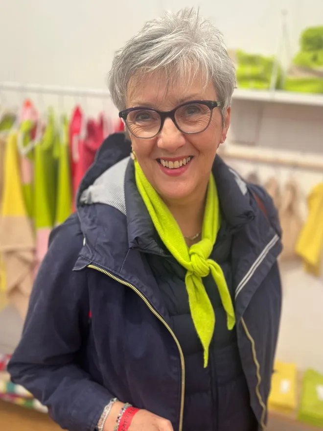 Lime Green Triangle Neckerchief Worn Around Neck