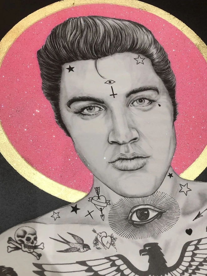 Elvis Burger King (Pink Glitter Halo) Print