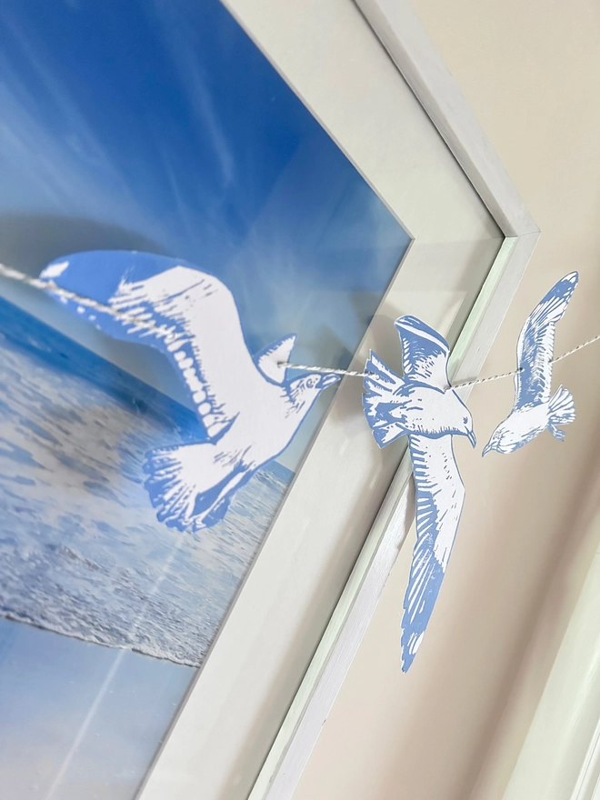 'Swooping Seagulls Of Joy' Hand Printed Bird Linocut Garland