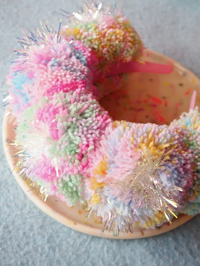 Tinsel Pastel Iridescent Pom Pom Headband
