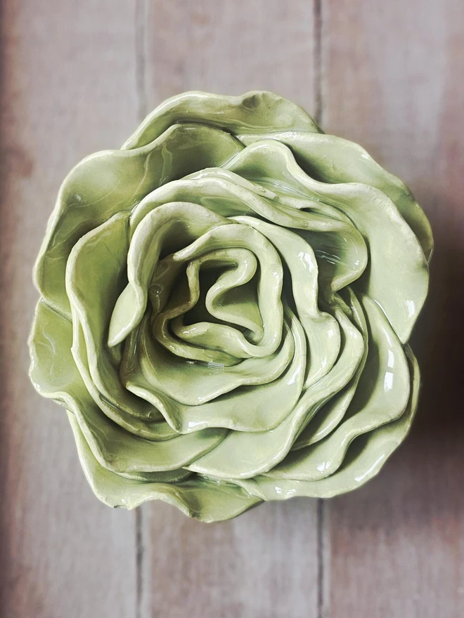 willow sage olive green pottery art ceramic flowers rose peony wall sculpture