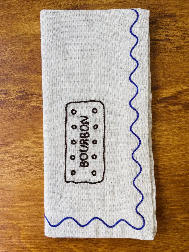 Dad's Embroidered Tea and Biscuits Linen Napkins