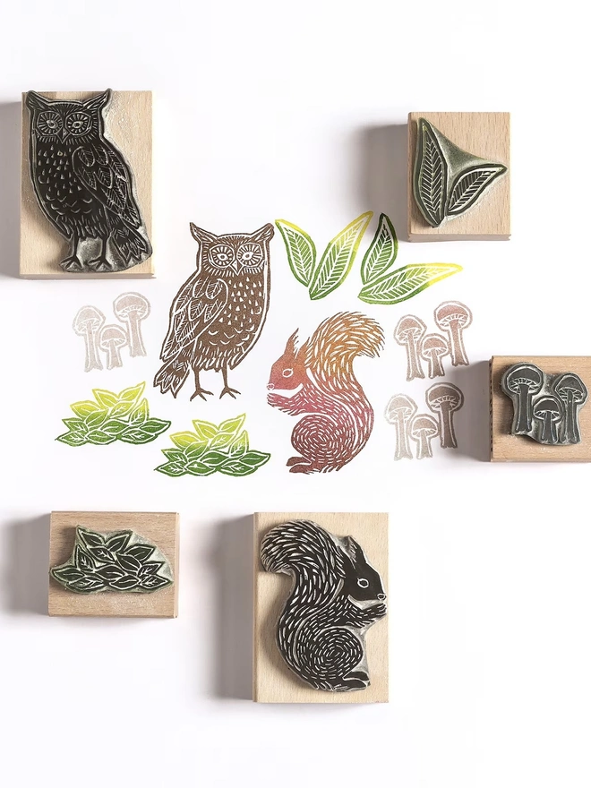 Owl And Squirrel Rubber Stamps