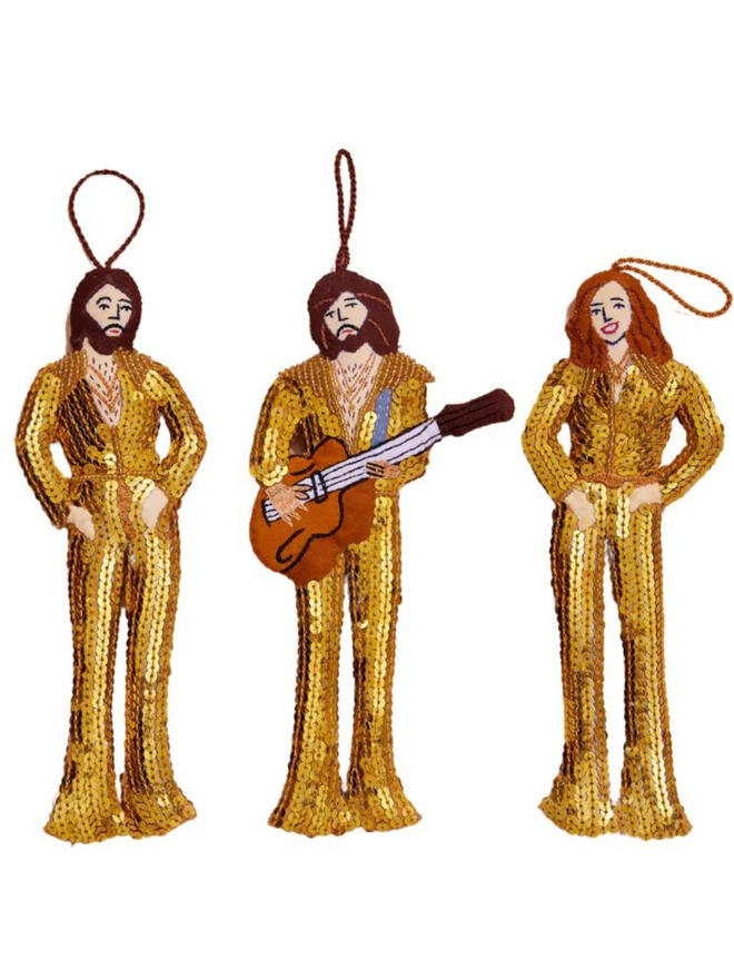 hand stitched bee gees in gold outfits hanging decoration set