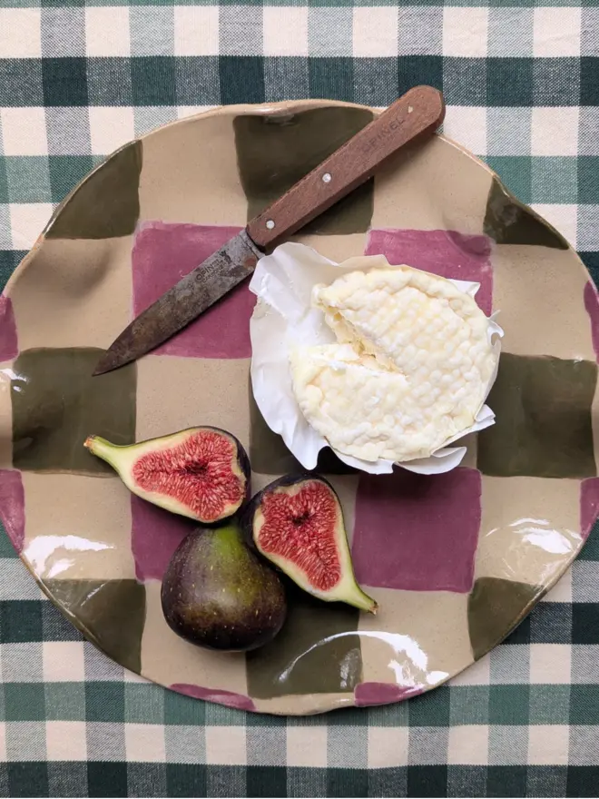 Smokey Olive & Burgundy Check Platter