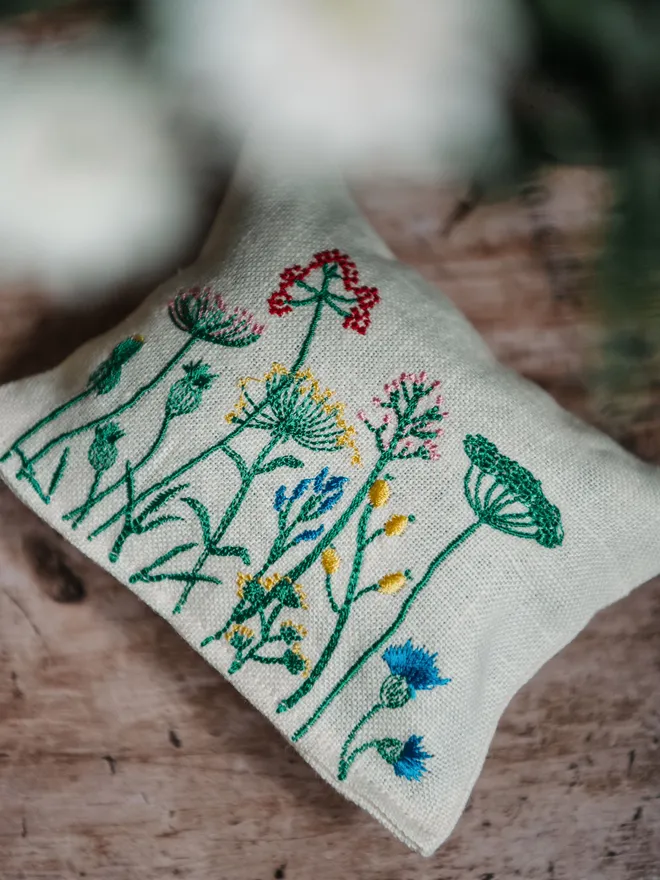 Wildflower Lavender Sachet. A Sachet of Lavender with embroidered Wildflower design.