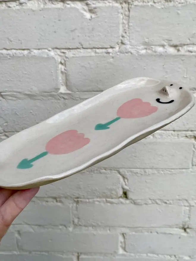 handmade ceramic tulip floral tray dish