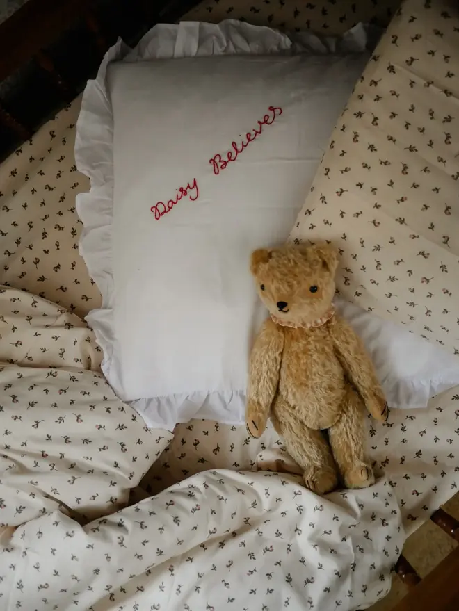 hand embroidered believe christmas pillowcase