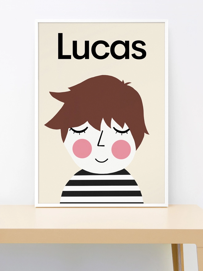 wall print of illustrated child personalised with name