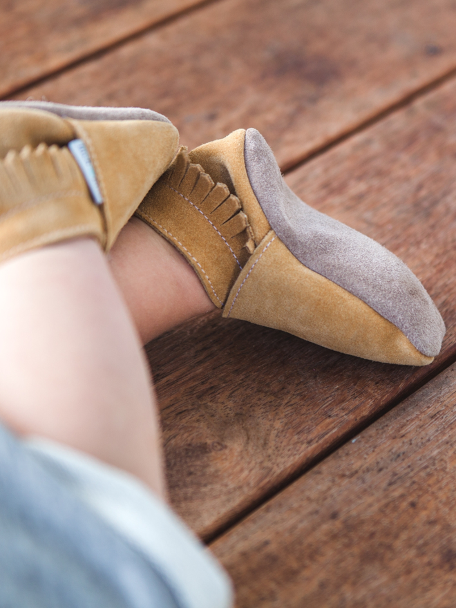 tan moccasin baby shoes