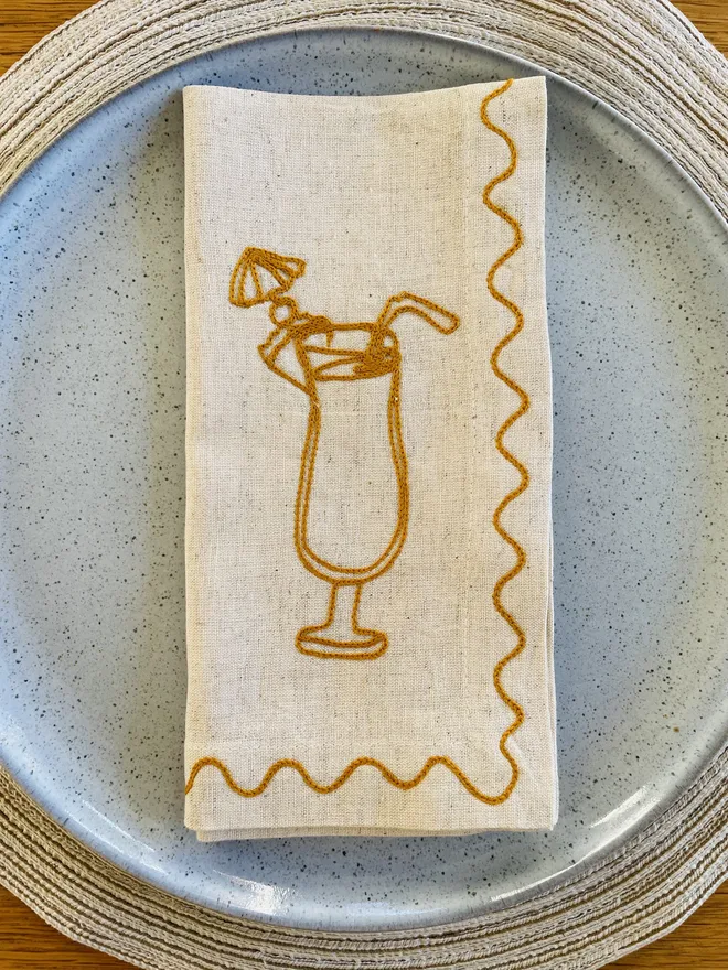 Individual Embroidered Cocktail Napkin 