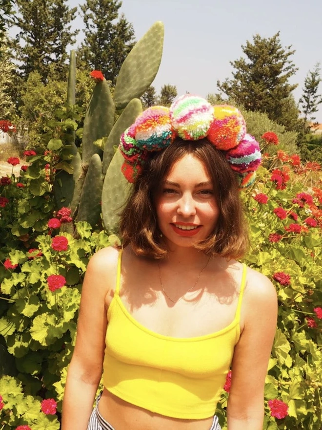 Pom Pom Rainbow Crown