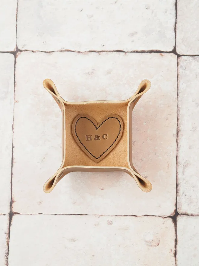 tan brown mini leather heart tray valentine