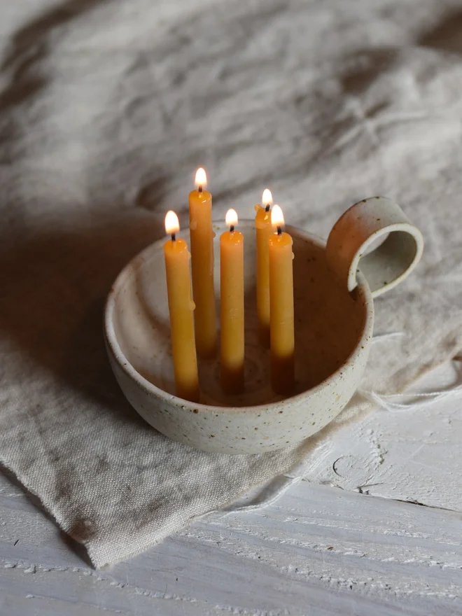 stoneware candle holder with handle