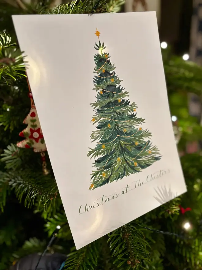 Christmas Tree Watercolour With Calligraphy Wall Art