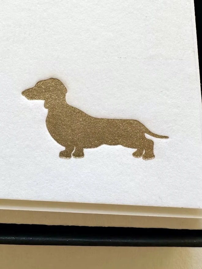Personalised Dachshund Correspondence Cards (Set Of 10, 20), golden dachshund icon in corner of white correspondence letter. 