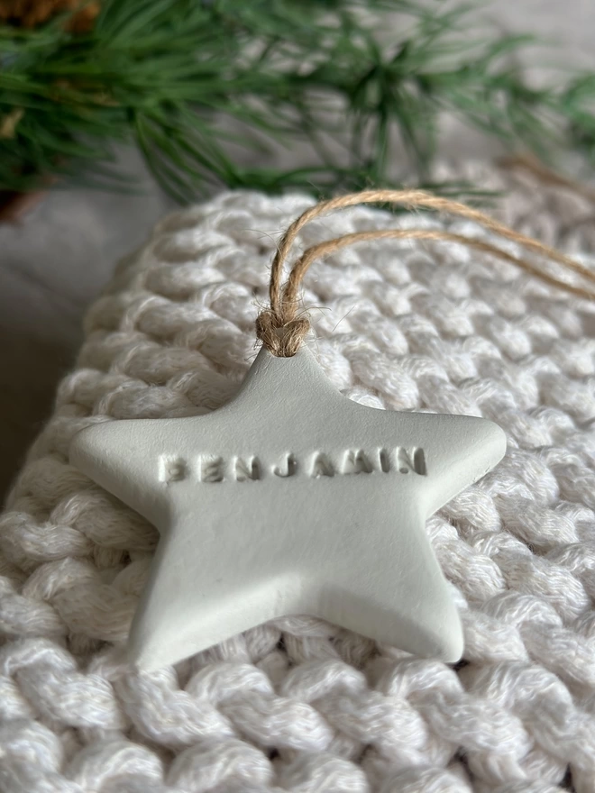 hand knitted christmas stocking ecru Zuri House personalised