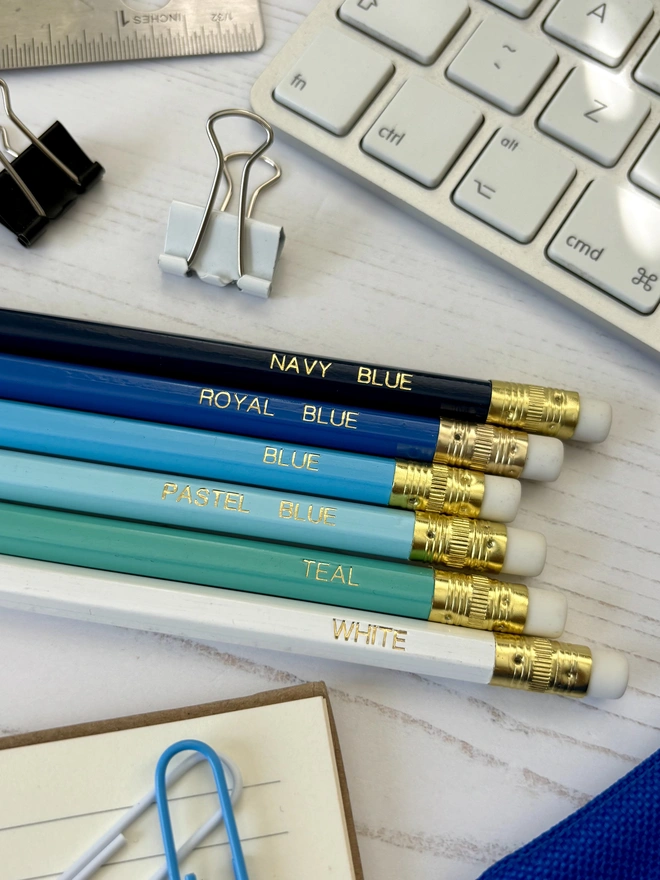 Personalised Blue Mix Colour HB Pencils 