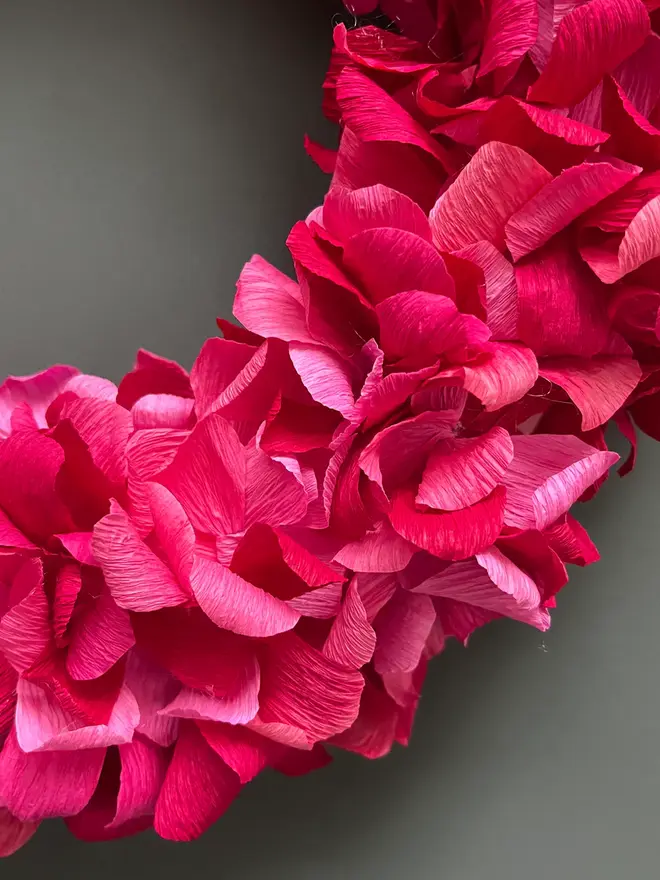 Winter Red & Pink Crepe Paper Christmas Wreath