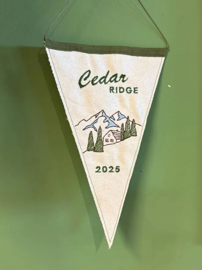 Embroidered mini custom cabin location pennant