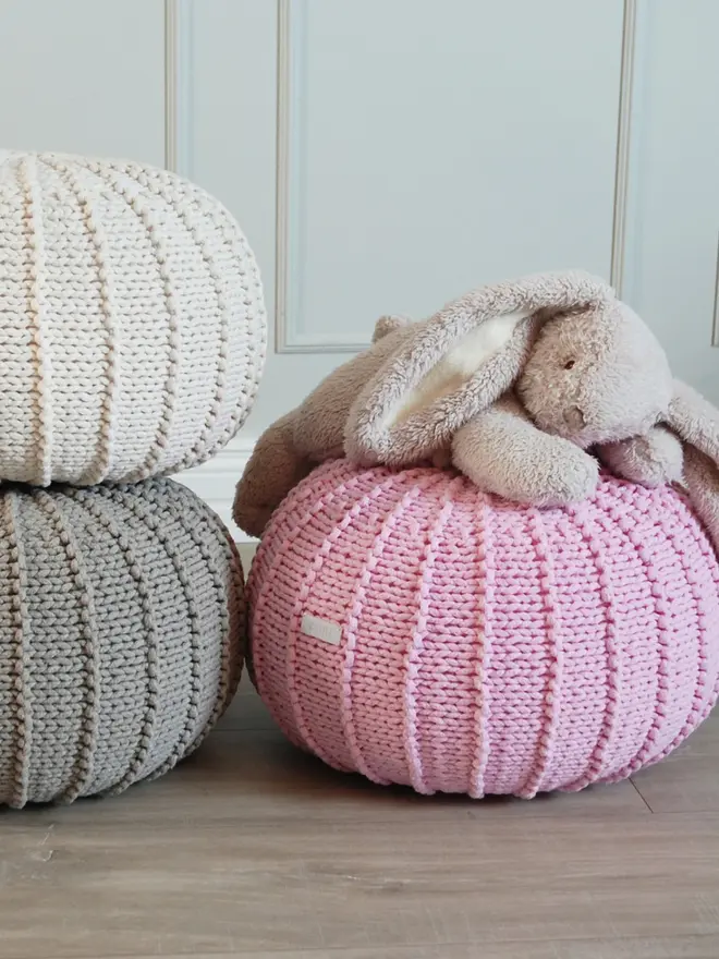 Zuri House. Powder pink children’s pouffe.
