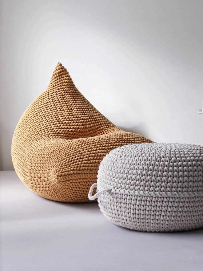 knitted bean bag mustard Zuri House