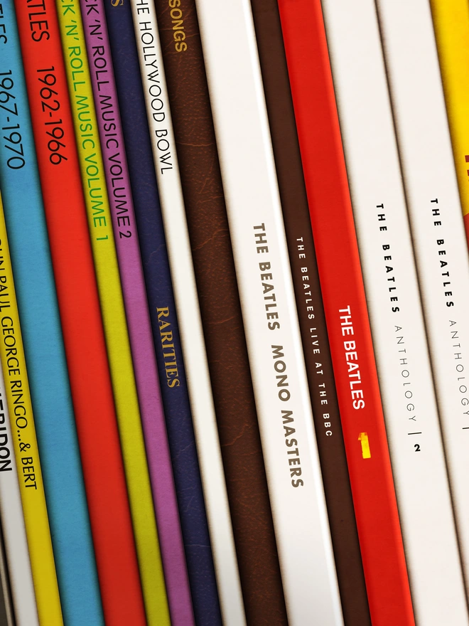 Fine Art print of vinyl records Beatles album spines detail
