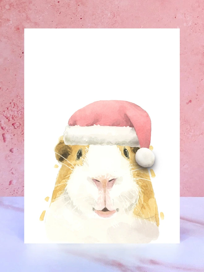 guinea pig santa hat pompom christmas card