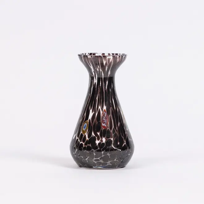 piccolo, curve shaped blown glass vase in smoke/brown