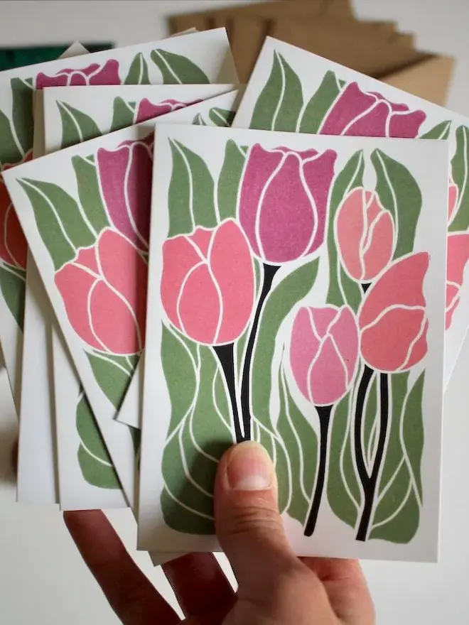 pink tulip notecard set