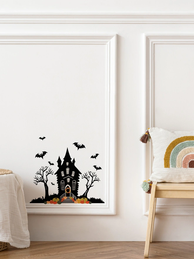 Haunted house and bats Halloween wall decoration decal