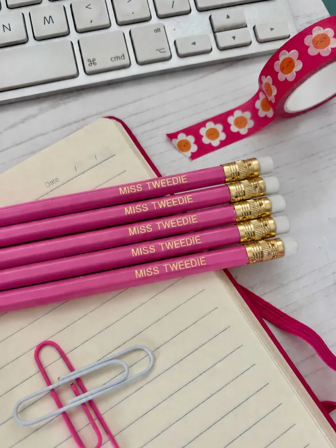 Personalised pink teachers pencil