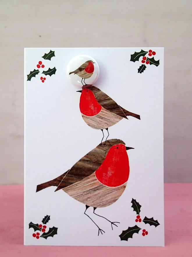 Robin greeting card with badge