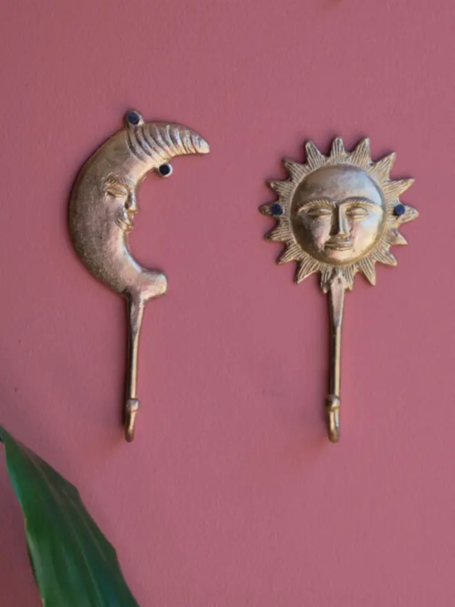 Moon and sun hook on wall