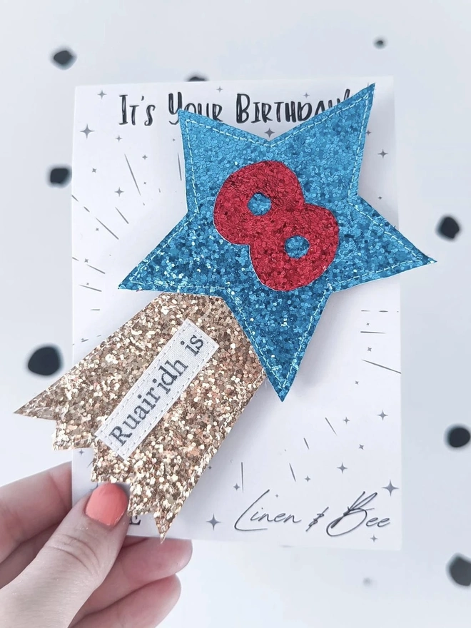 Small Personalised Glitter Shooting Star Birthday Badge