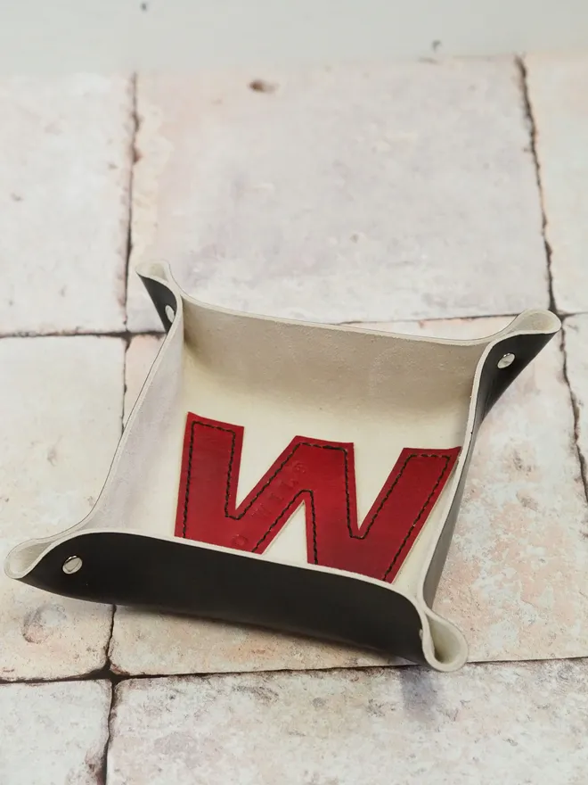 W black and red leather coin tray
