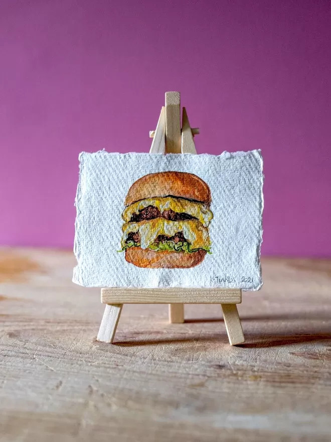 Katie Tinkler small burger and chips illustration.