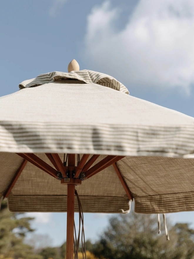 Ticking Stripe Parasol. A striped parasol.