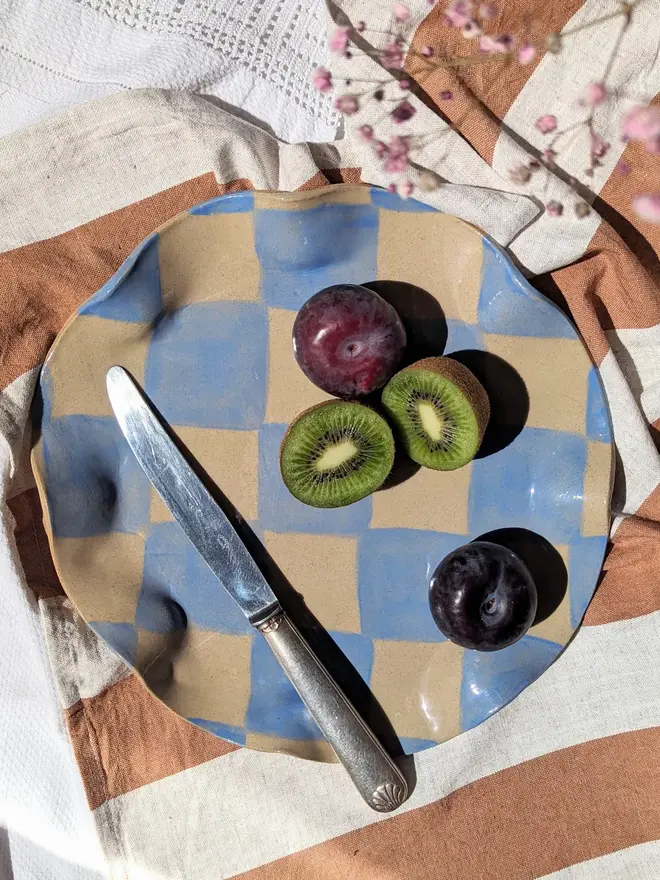 Baby Blue Check Wavy Serving Platter